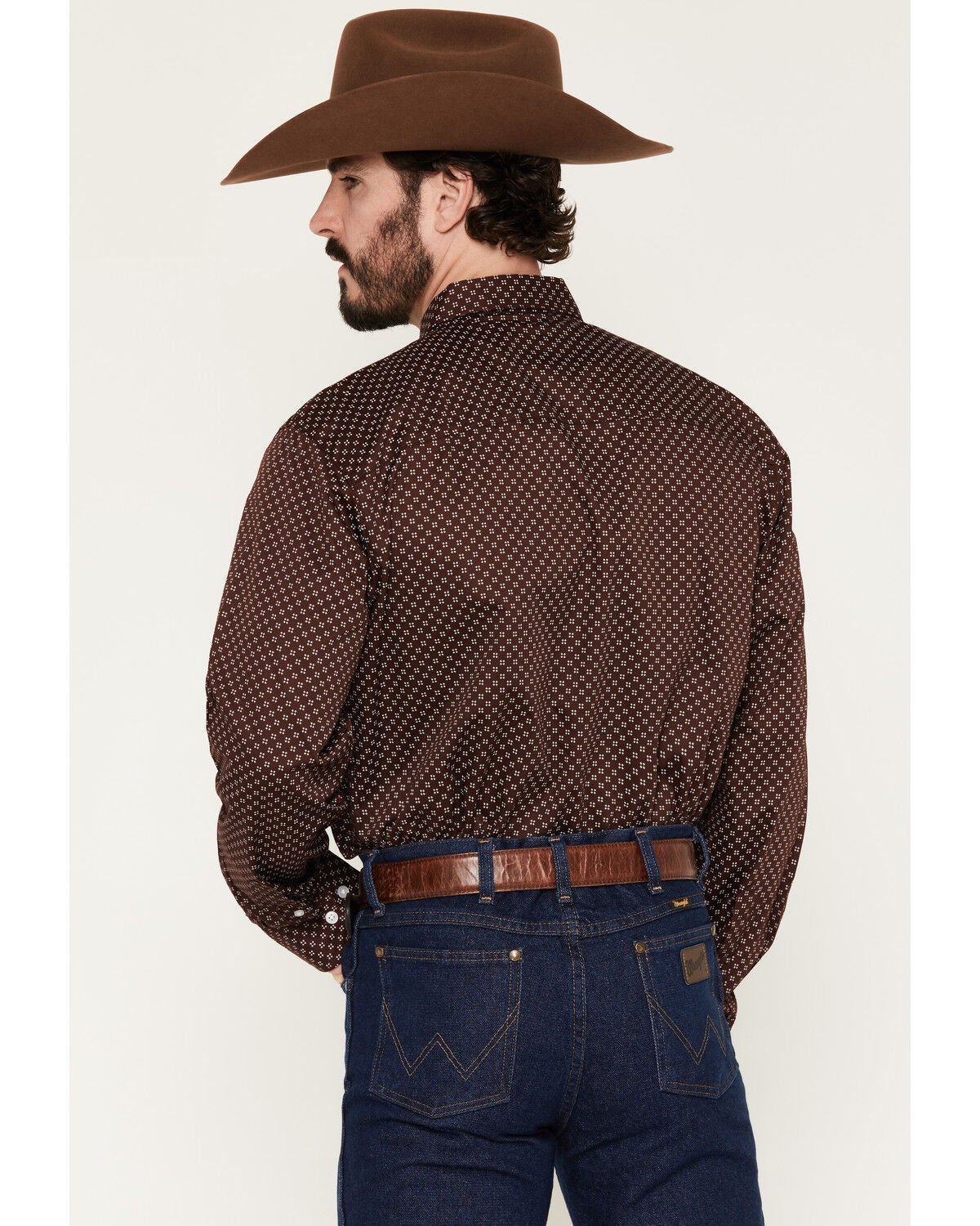 Image #4 - Wrangler X Cody Johnson Men's Geo Print Long Sleeve Button-Down Western Shirt, Wine, hi-res