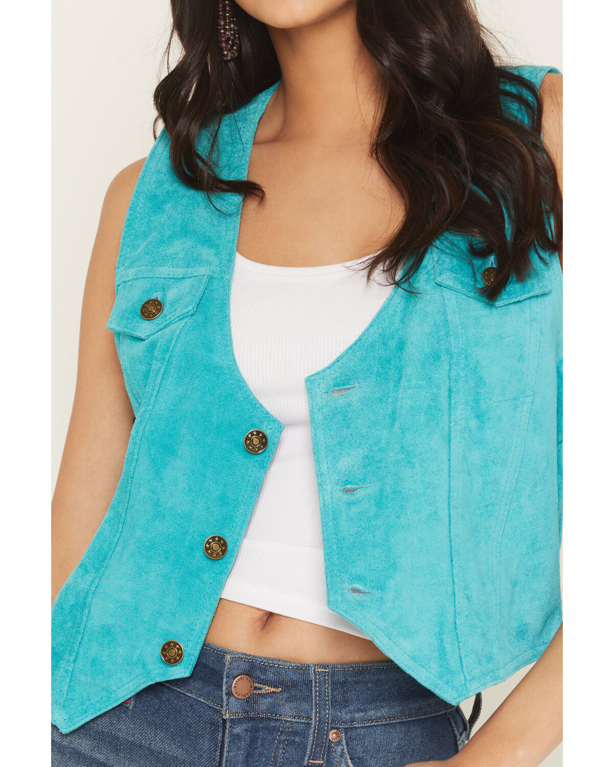 Image #3 - Scully Women's Solid Suede Vest, Turquoise, hi-res