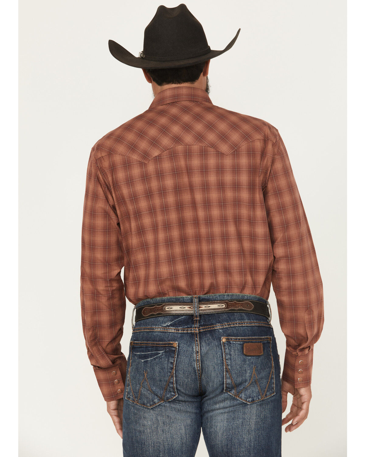 Image #4 - Wrangler Retro Men's Plaid Print Long Sleeve Snap Western Shirt, Rust Copper, hi-res