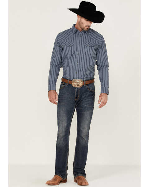 Blue Ranchwear Men's Yarn-Dye Indigo Stripe Long Sleeve Snap Western Workshirt , Indigo, hi-res