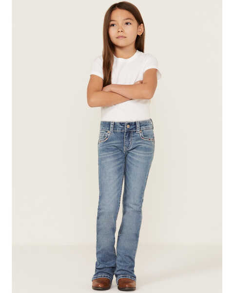 Shyanne Little Girls' Americana Stars Pocket Bootcut Jeans, Blue, hi-res