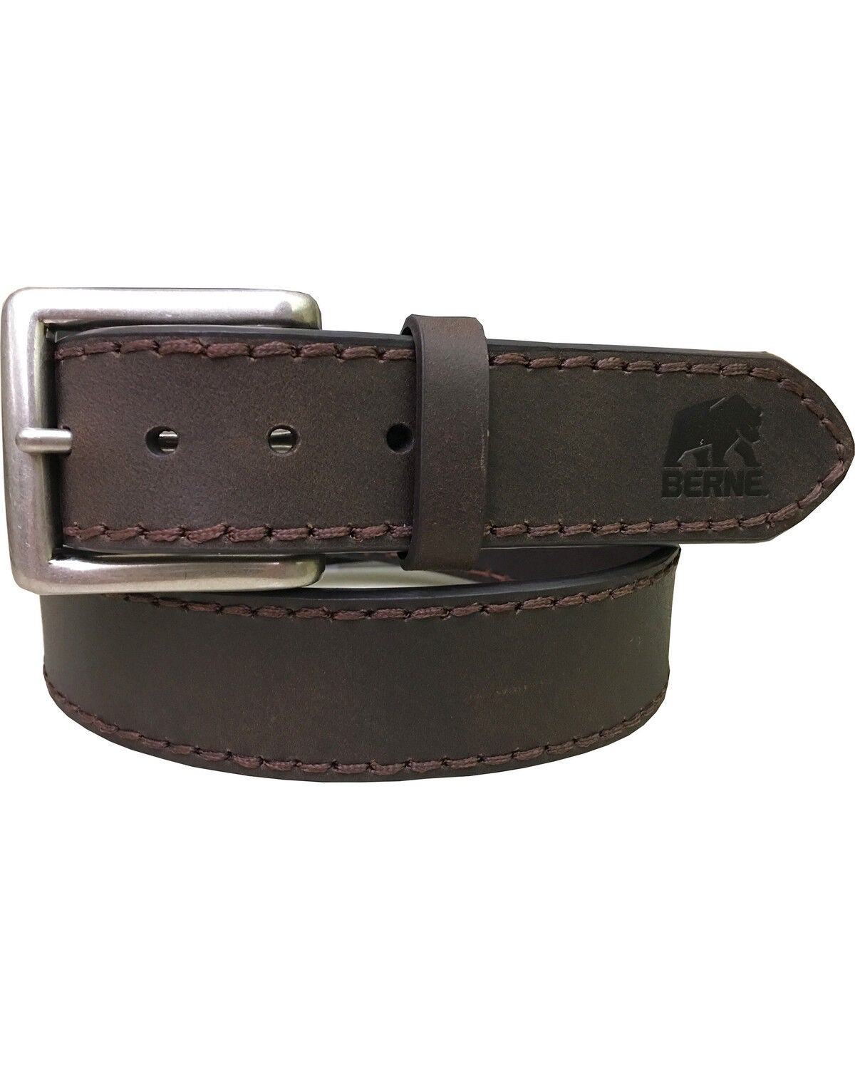 Berne Men's Heavy Stitch Genuine Leather Belt, Brown, hi-res