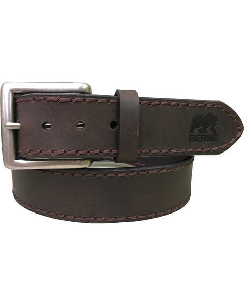 Berne Men's Heavy Stitch Genuine Leather Belt , Brown, hi-res