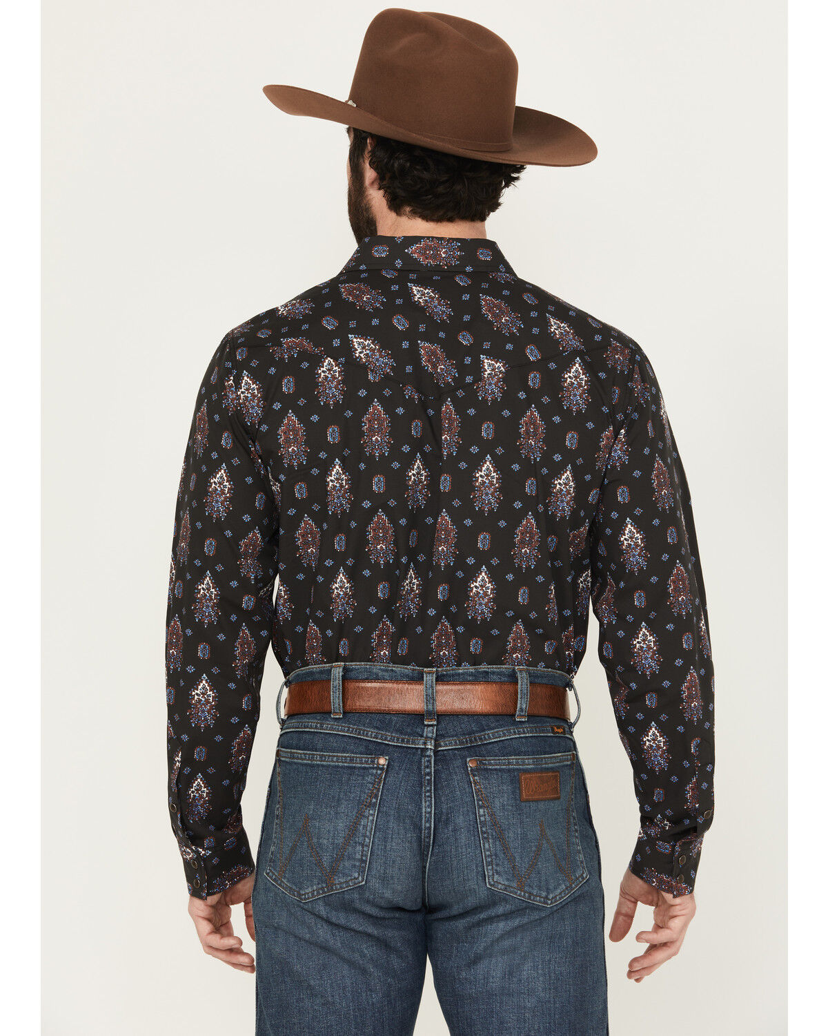 Image #4 - Gibson Trading Co Men's Tiki Torch Paisley Print Long Sleeve Snap Stretch Western Shirt, Black, hi-res