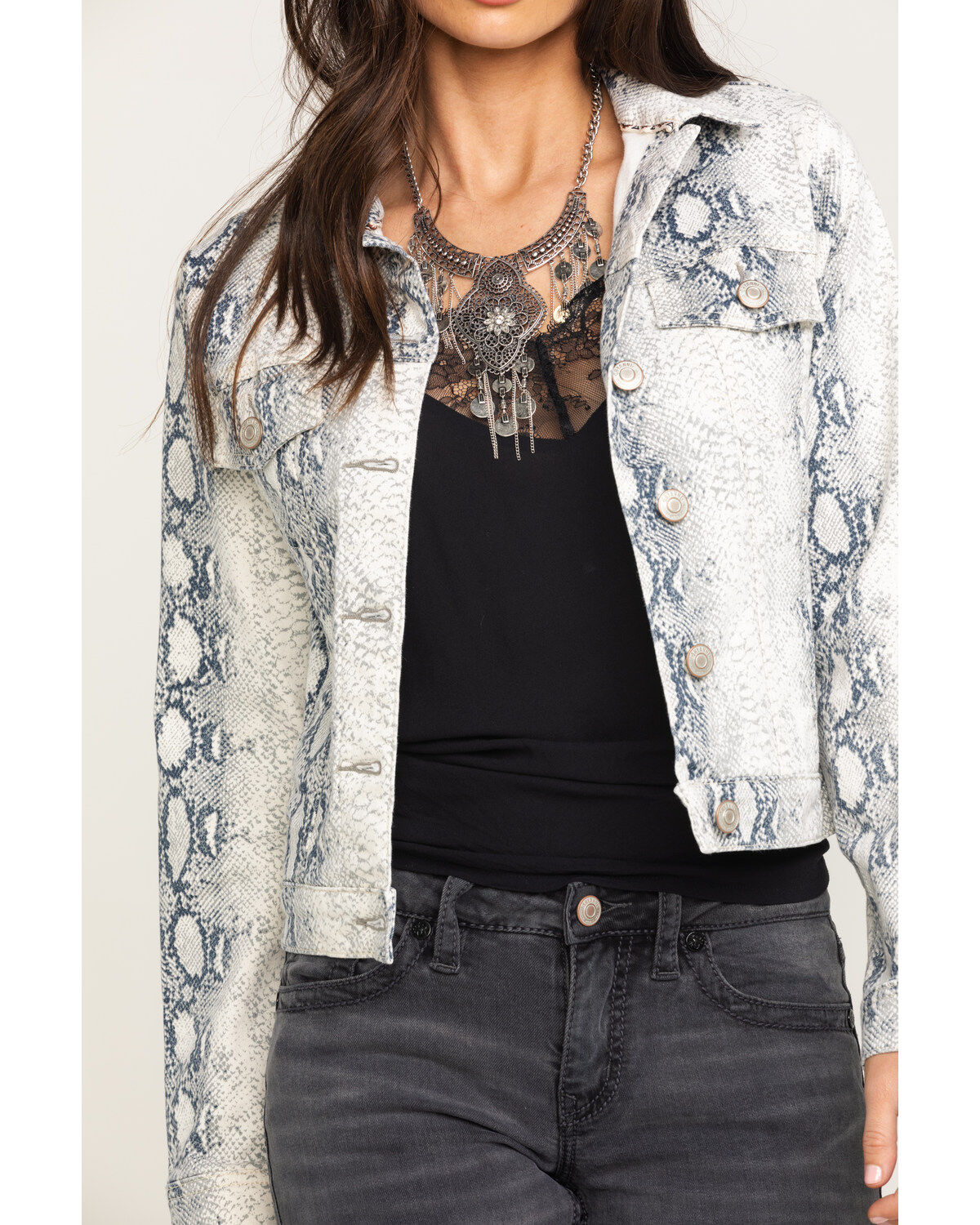 Image #4 - Shyanne Women's Python Print Denim Trucker Jacket, , hi-res