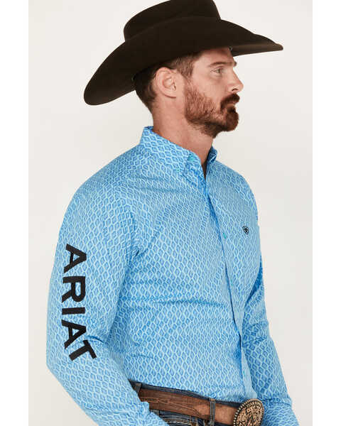 Image #2 - Ariat Men's Team Deandre Geo Print Long Sleeve Button-Down Shirt - Tall, Light Blue, hi-res