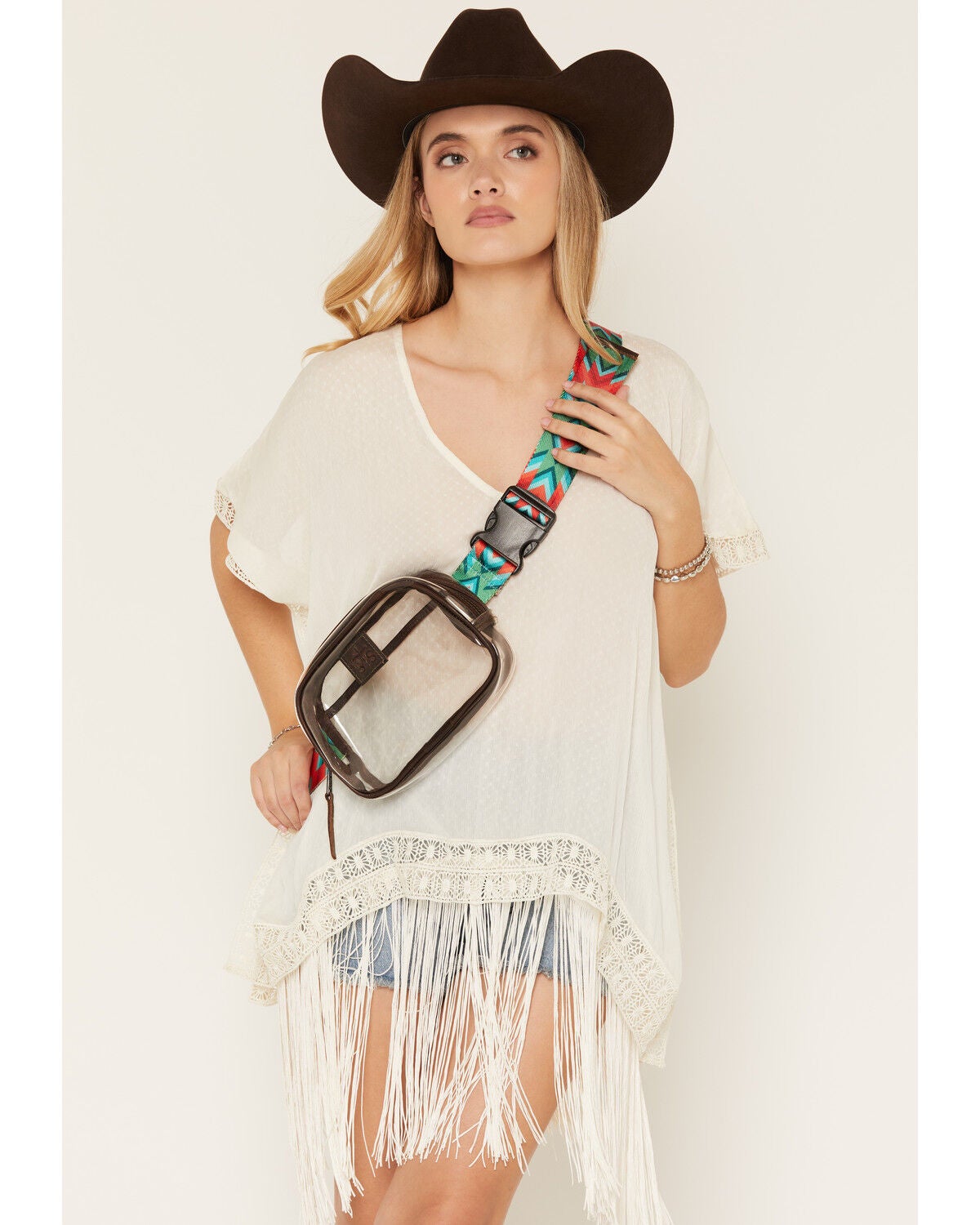 Image #1 - STS Ranchwear By Carroll Women's Clear Stadium Kair Crossbody Bag, Brown, hi-res