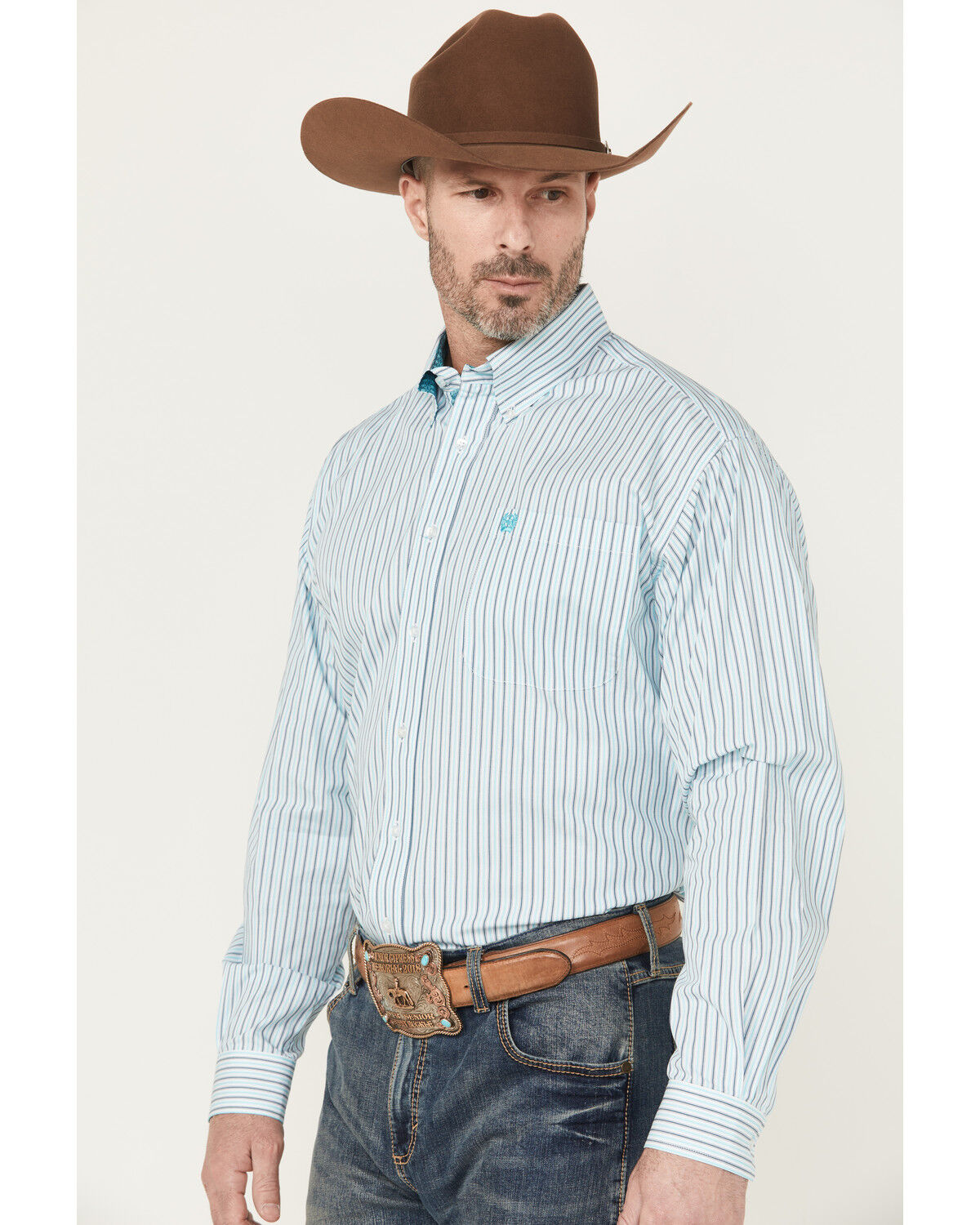 Image #2 - Cinch Men's Striped Long Sleeve Button-Down Stretch Western Shirt, White, hi-res