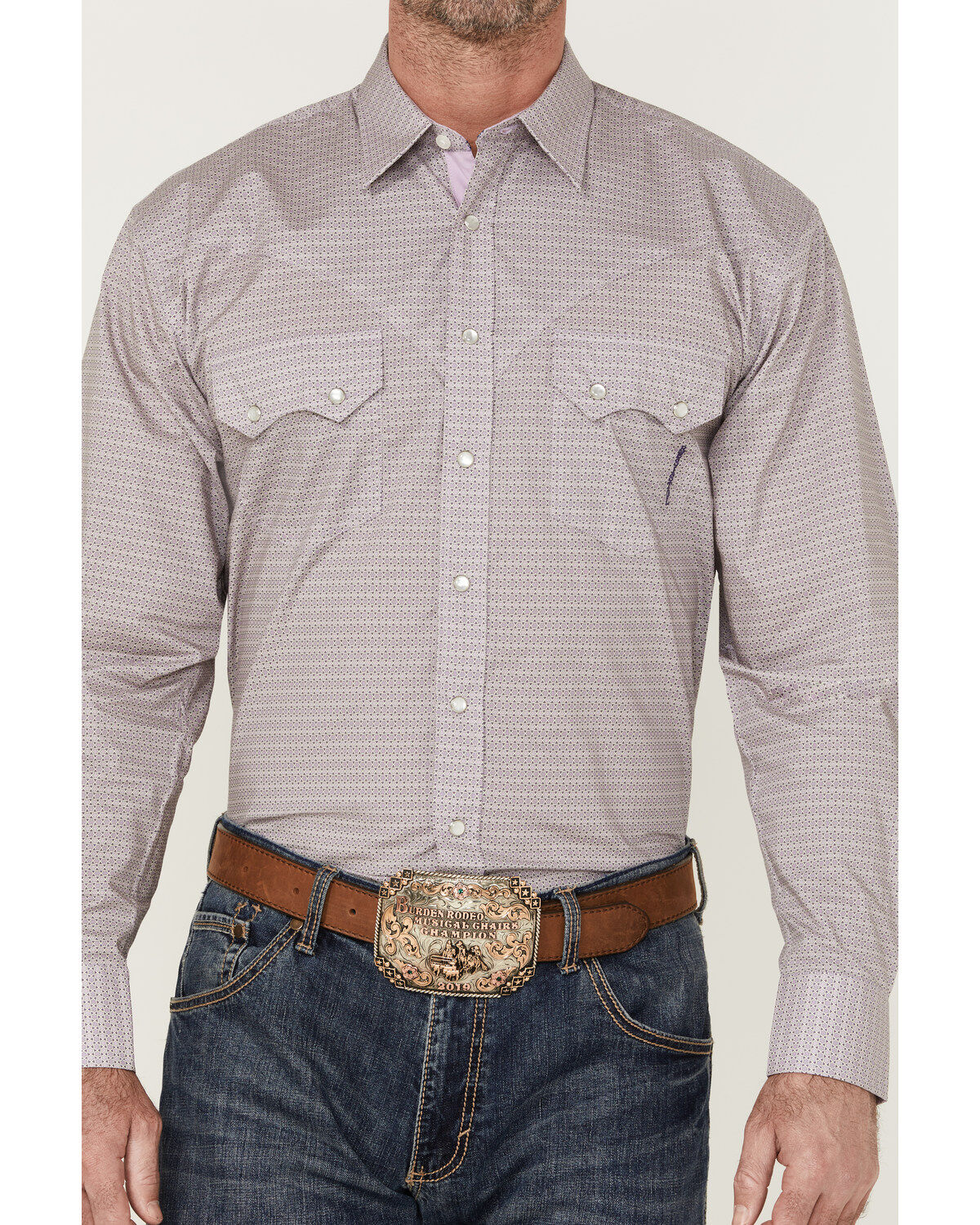 Image #3 - Resistol Men's Arcadia Geo Print Long Sleeve Pearl Snap Western Shirt, Purple, hi-res