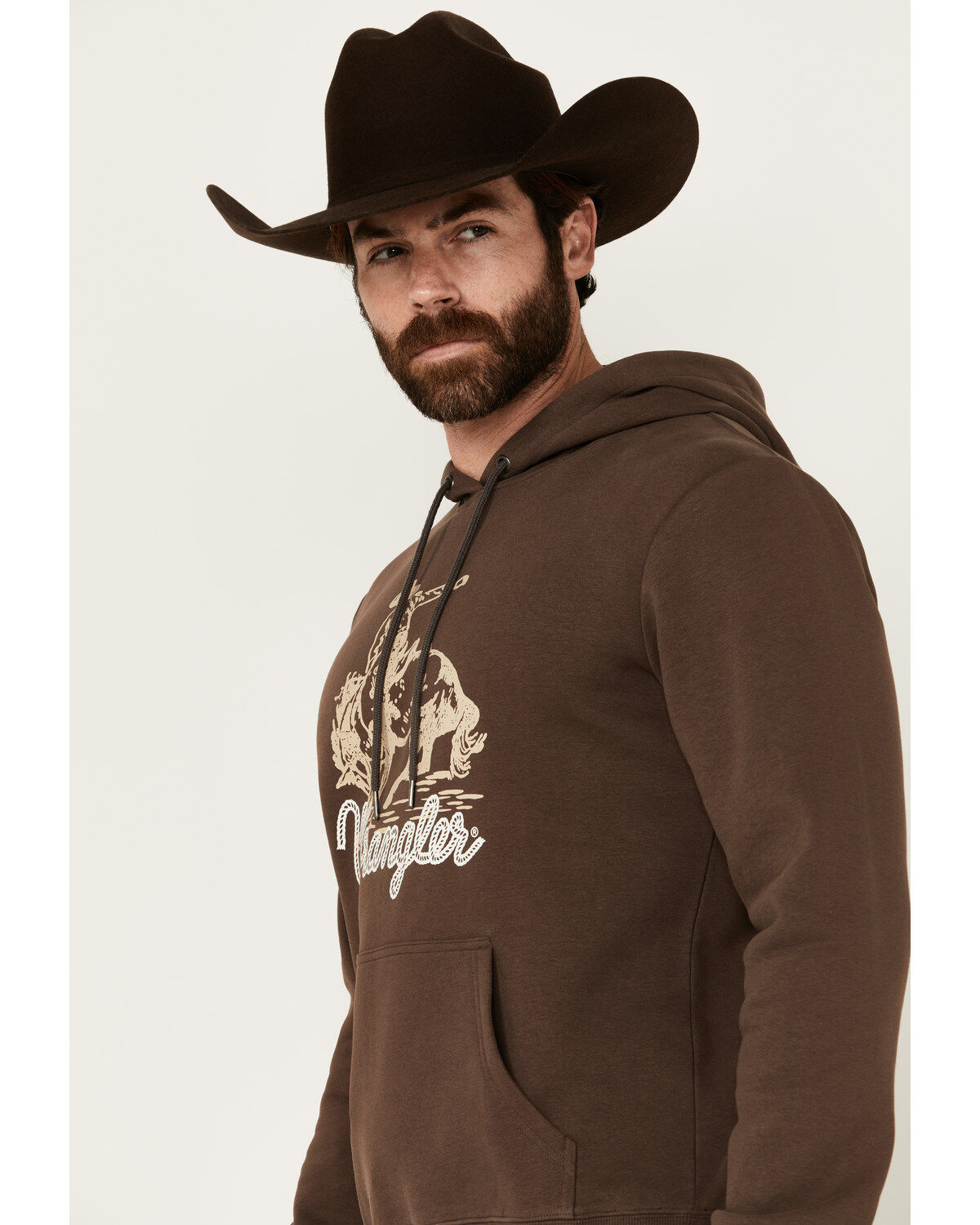 Image #2 - Wrangler Men's Boot Barn Exclusive Cowboy Rope Hooded Sweatshirt, Chocolate, hi-res