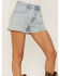 Image #2 - Rock & Roll Denim Women's Vintage Medallion Print Fray Hem Shorts, Light Blue, hi-res