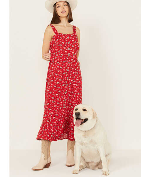 Cotton & Rye Women's Floral Sleeveless Button Down Midi Dress, Red, hi-res