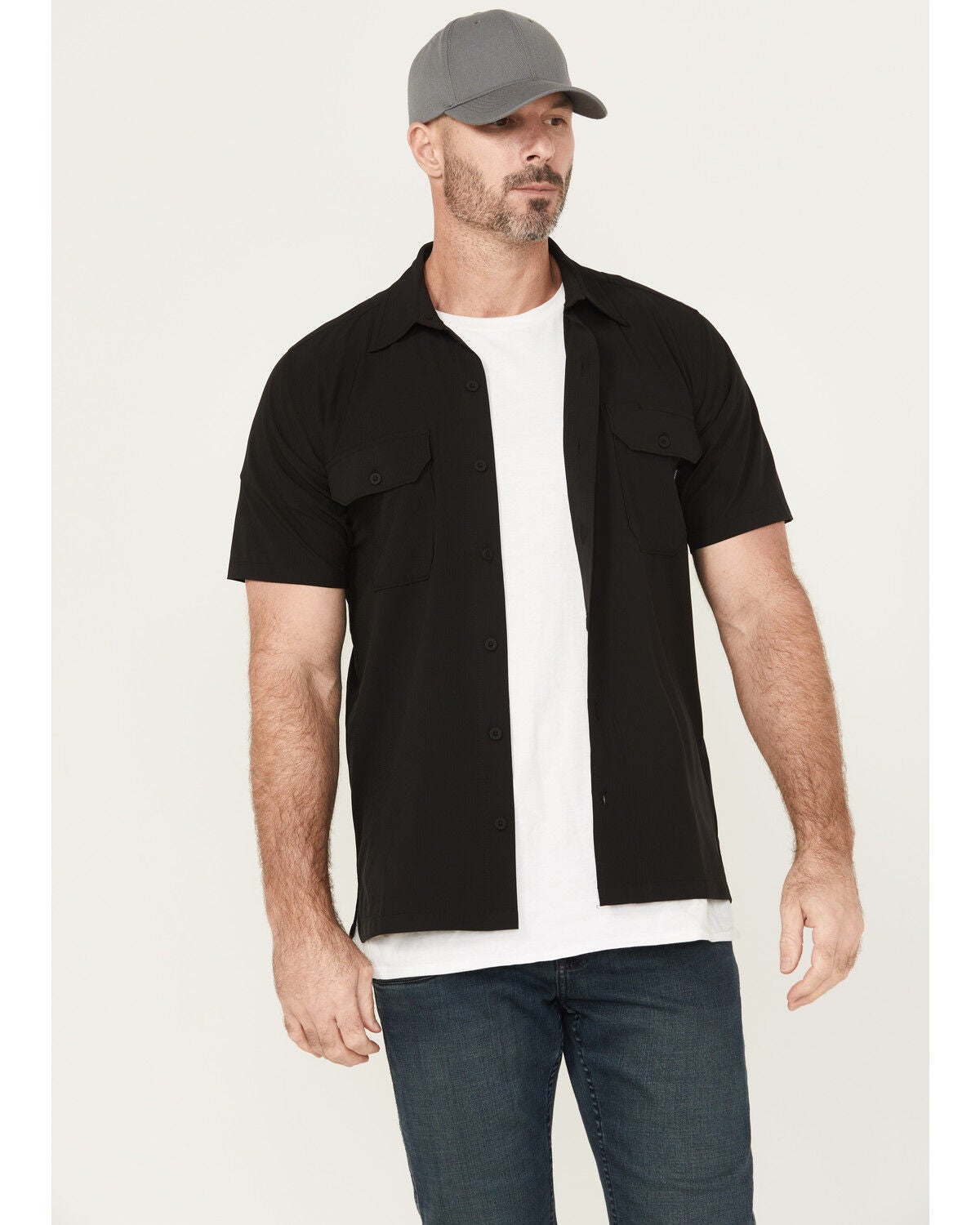 Dickies Men's Solid Pro Short Sleeve Button-Down Performance Work Shirt, Black, hi-res