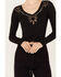 Shyanne Women's Long Sleeve Cutwork Front Tie Top, Black, hi-res