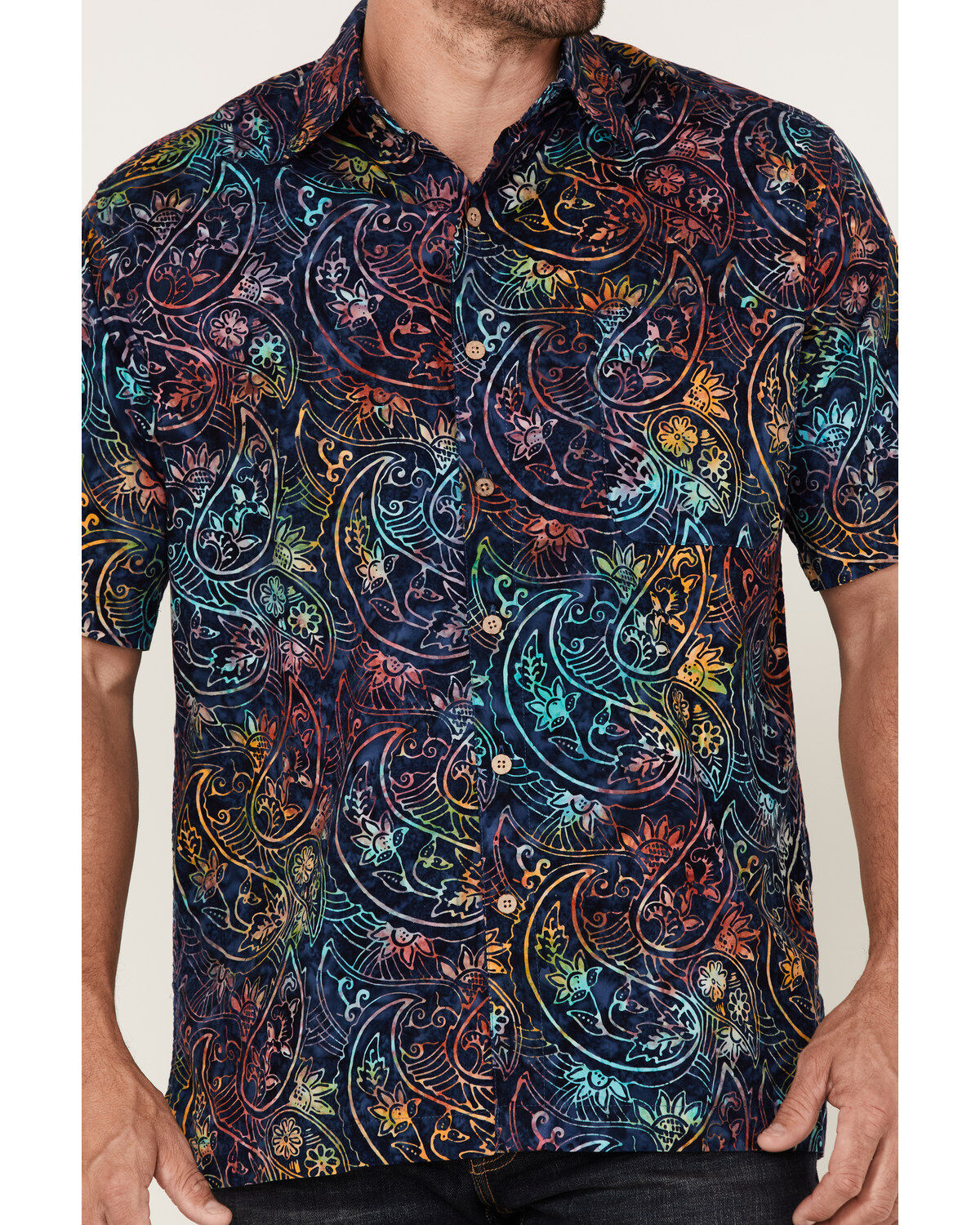 Image #3 - Scully Men's Paisley Floral Print Short Sleeve Button Down Western Shirt, , hi-res