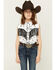 Image #1 - Cowgirl Hardware Girls' Branding Iron Fringe Sleeveless Snap Western Shirt, Black/white, hi-res