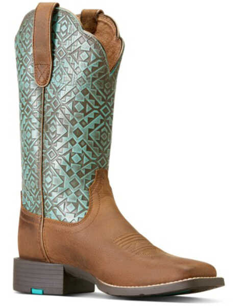 Ariat Women's Round Up Western Boots - Square Toe , Brown, hi-res