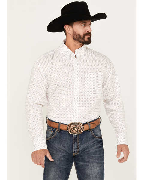 George Strait by Wrangler Men's Geo Print Long Sleeve Button-Down Shirt, White, hi-res