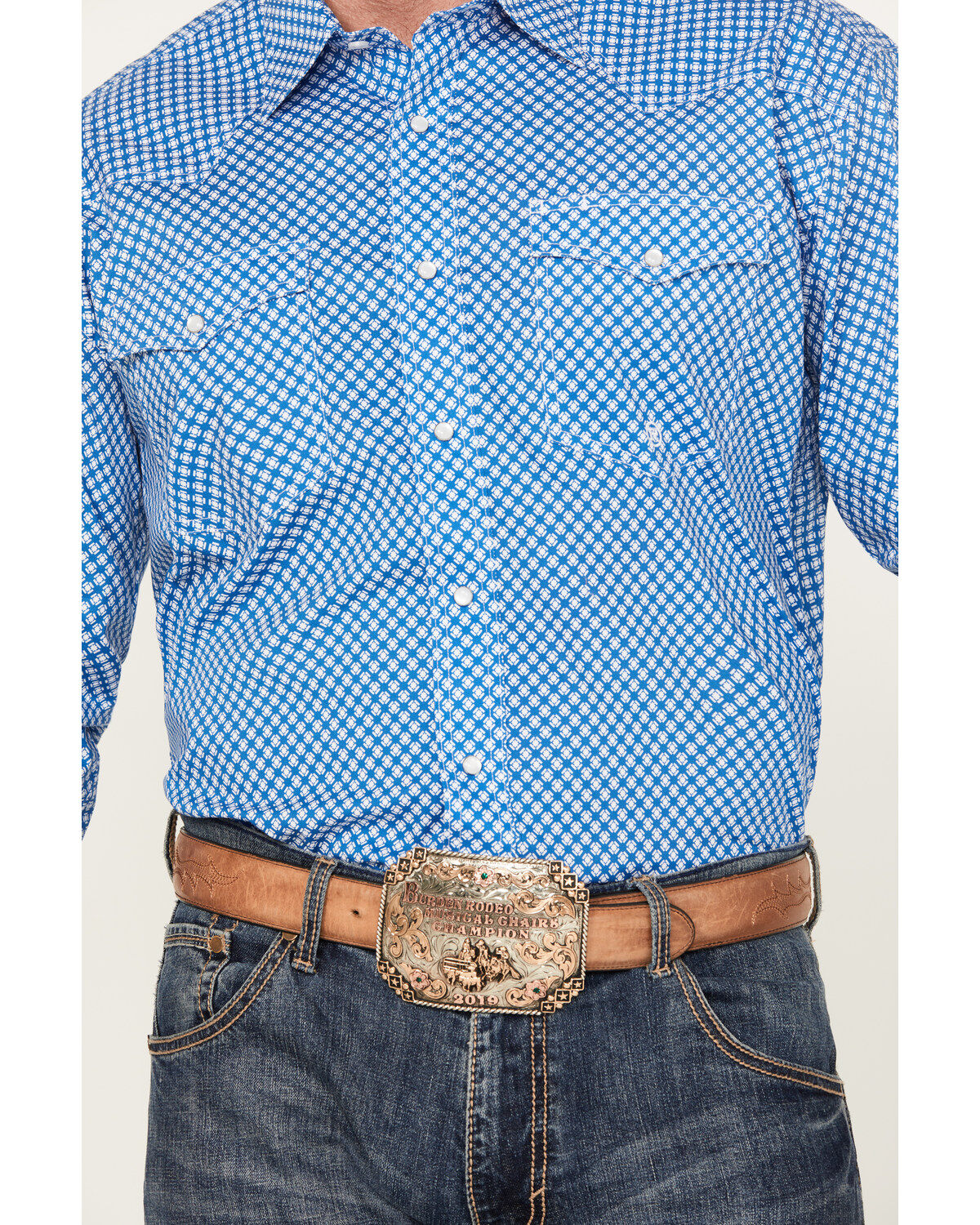 Image #3 - Roper Men's Amarillo Geo Print Long Sleeve Western Stretch Western Pearl Snap Shirt, , hi-res