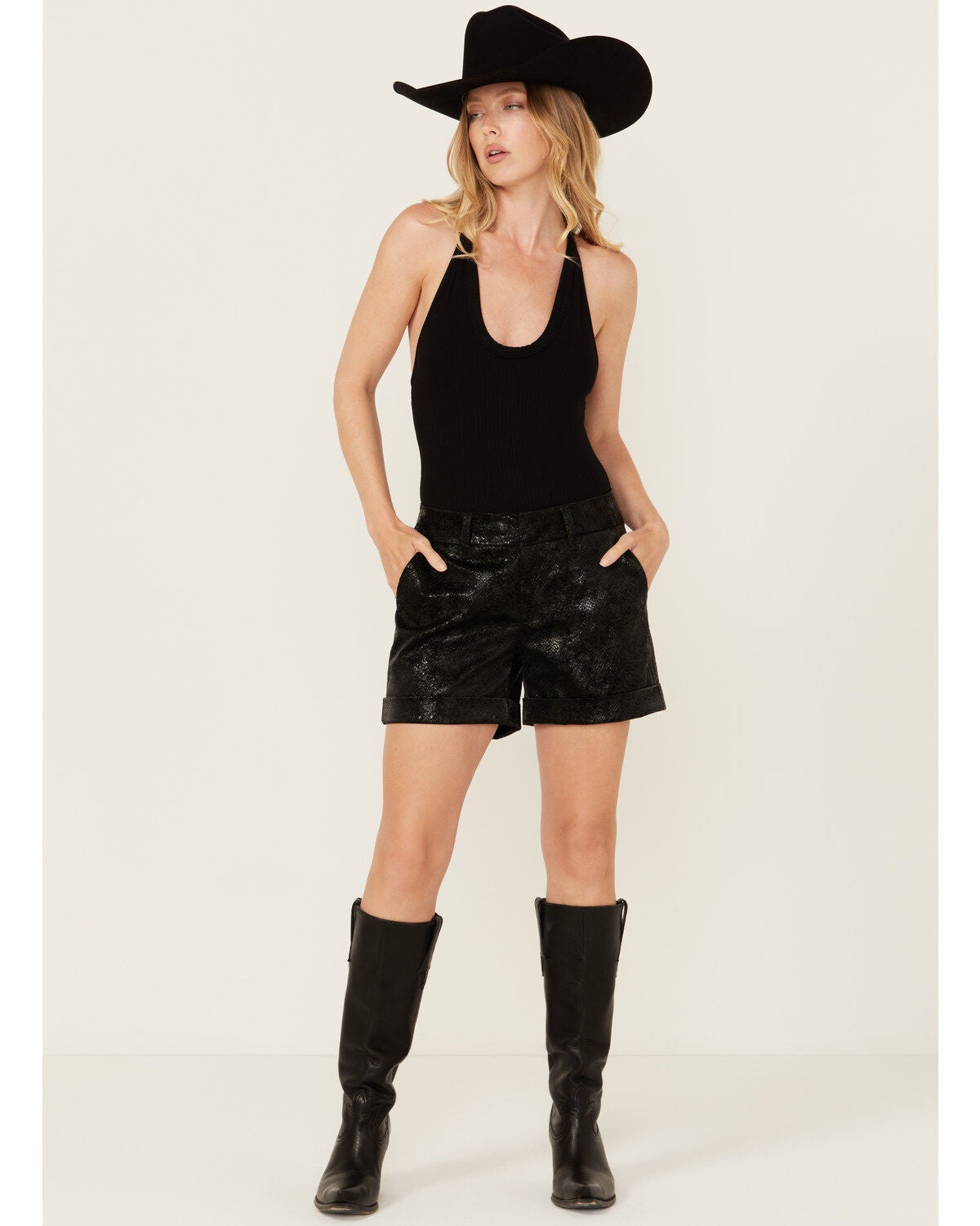Dear John Women's Mid Rise Snake Print Shorts, Black, hi-res