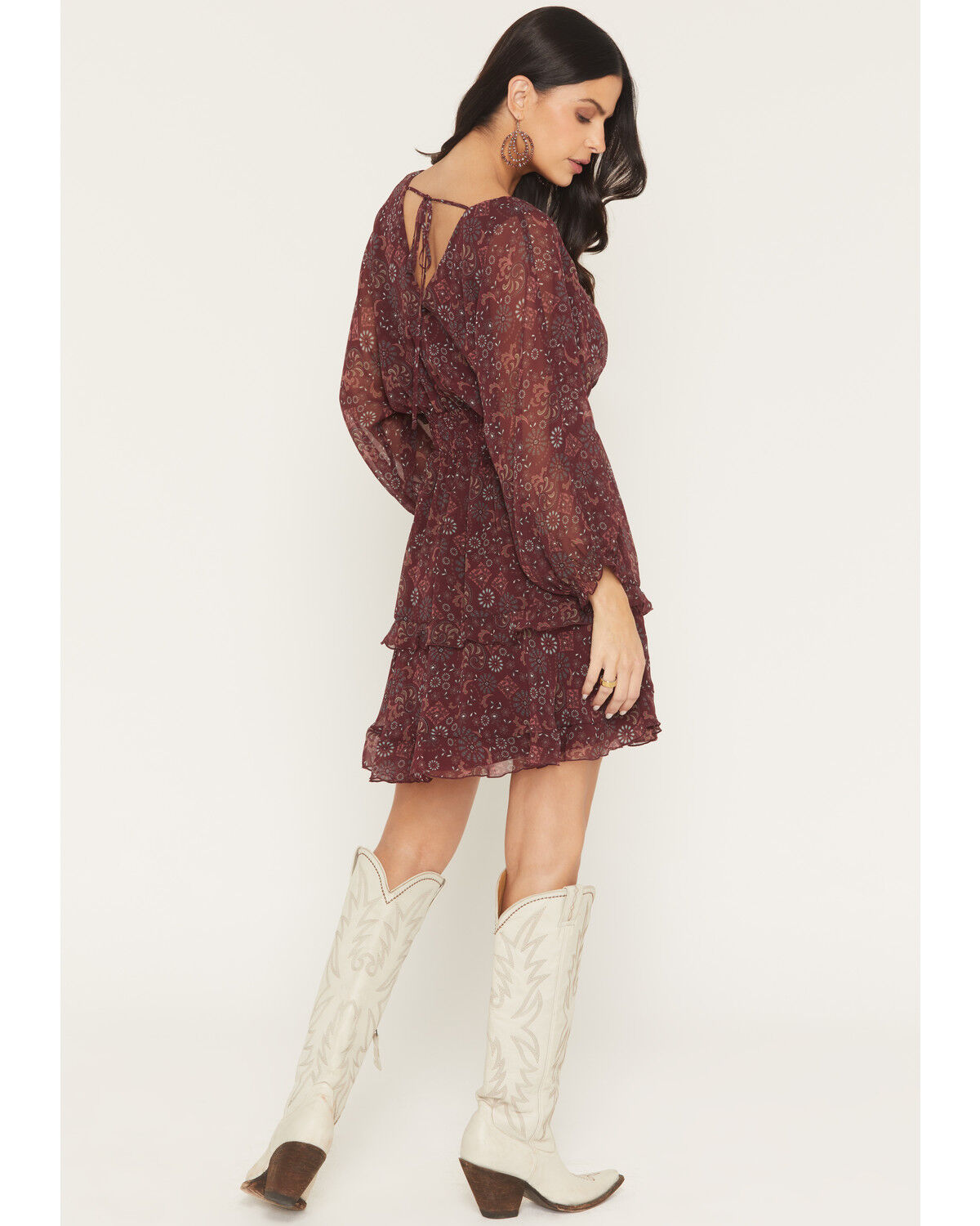 Shyanne Women's Glenwood Floral Print Long Sleeve Chiffon Mini Dress