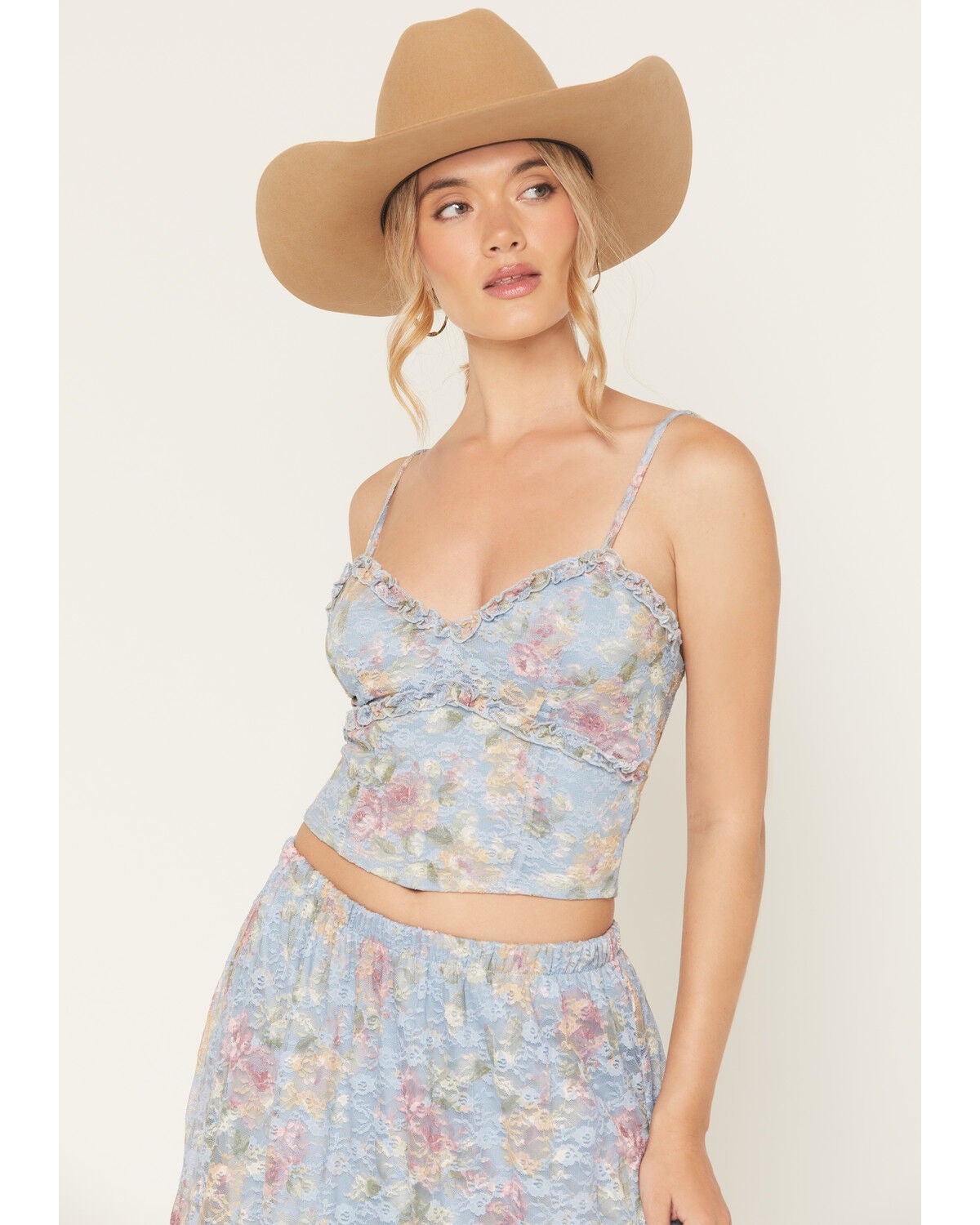 Originality Women's Boot Barn Exclusive Printed Lace Corset Tank, Blue, hi-res