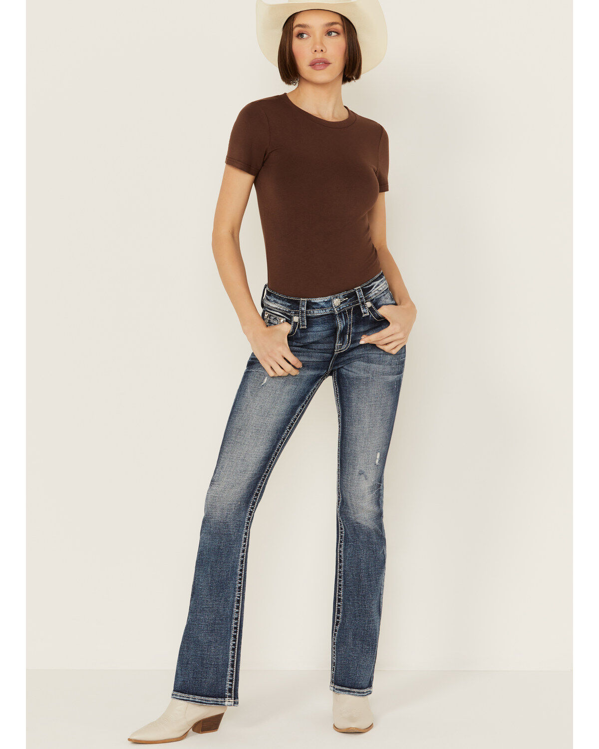Product Name:  Miss Me Women's Dark Wash Mid Rise Bootcut Stretch Denim Jeans
