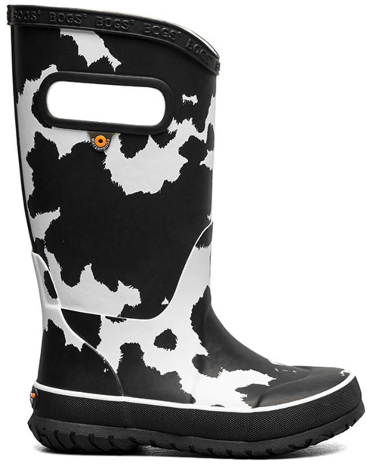 Image #2 - Bogs Girls' Cow Print Rain Boots - Round Toe, Black/white, hi-res