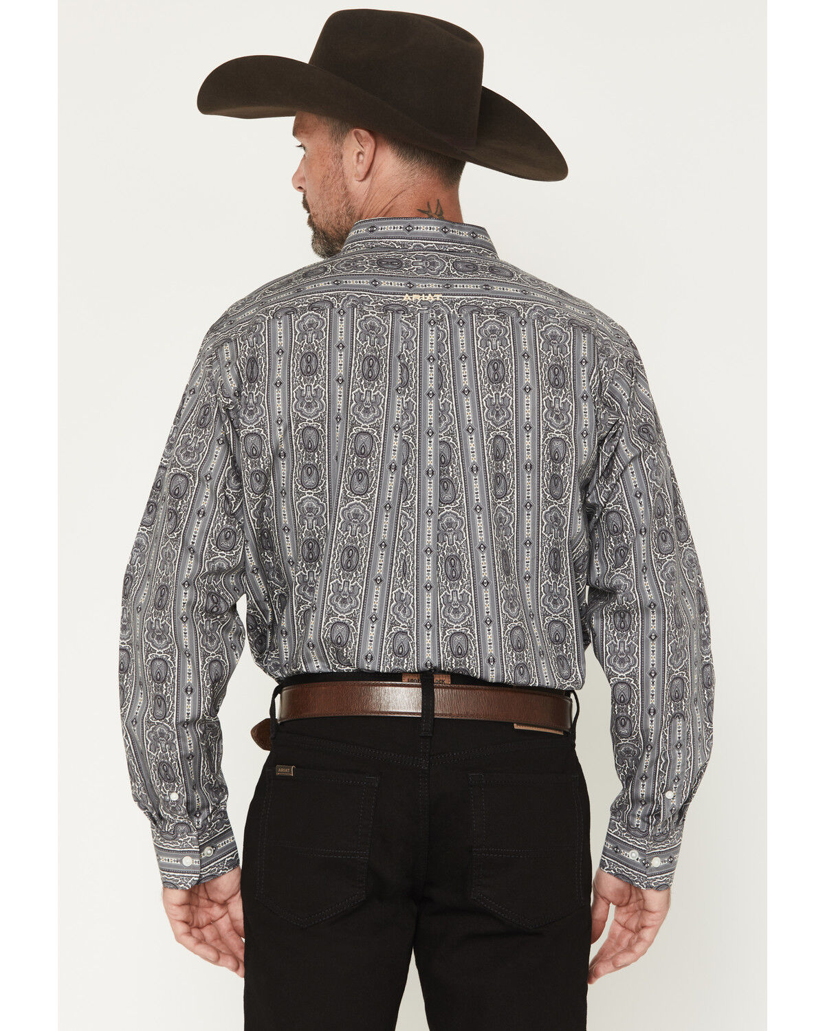 Image #4 - Ariat Men's Tatum Medallion Striped Long Sleeve Button-Down Western Shirt, Grey, hi-res