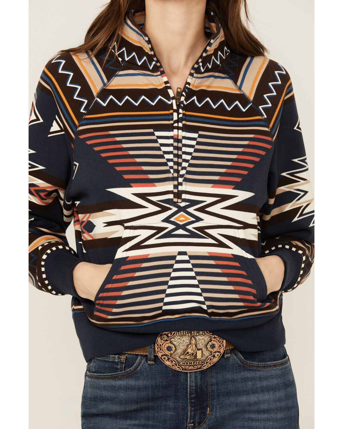 Image #3 - Shyanne Women's Southwestern Print Pullover, Navy, hi-res