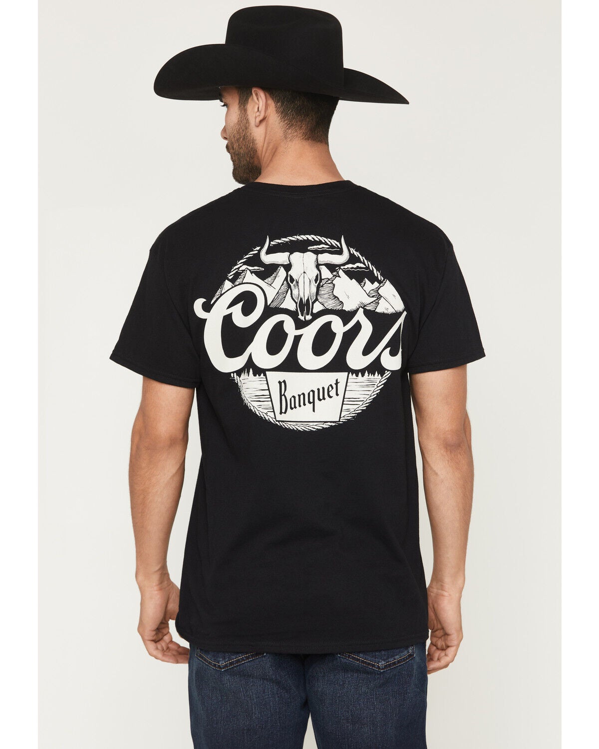 Image #1 - Coors Men's Boot Barn Exclusive Skull Mountain Short Sleeve Graphic T-Shirt, Black, hi-res
