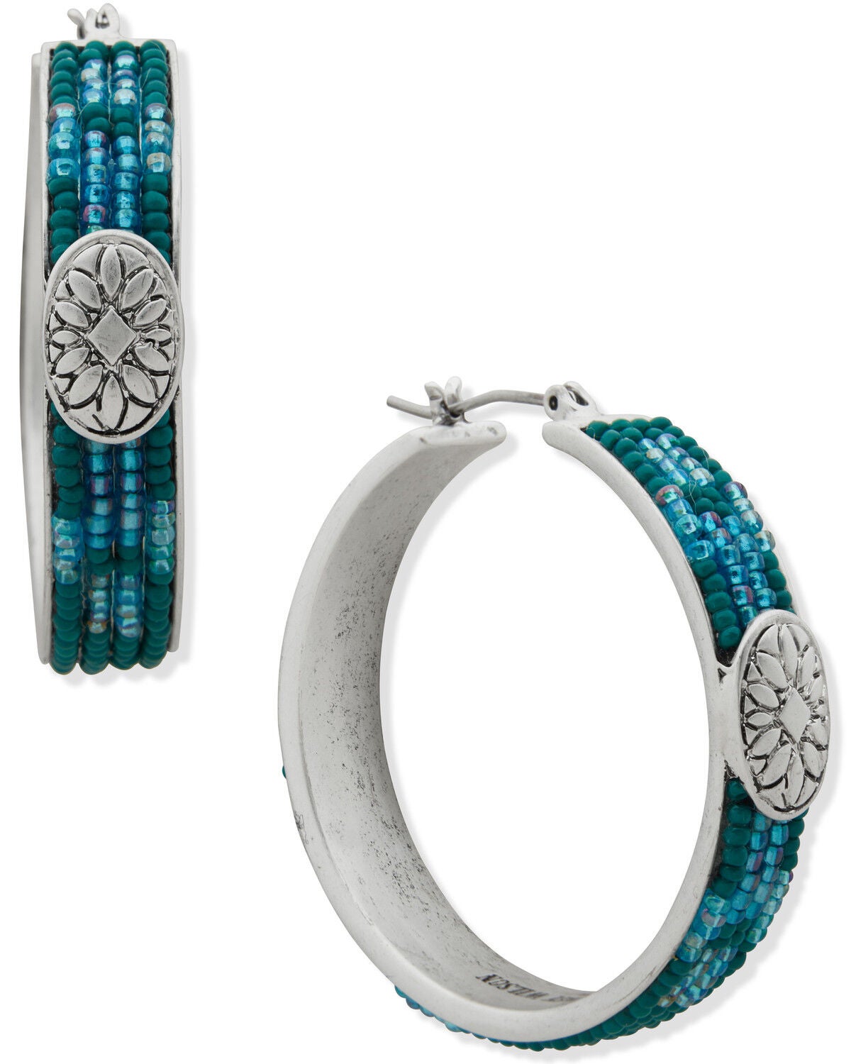 Lainey Wilson Women's Beaded Hoop Earrings, Silver, hi-res