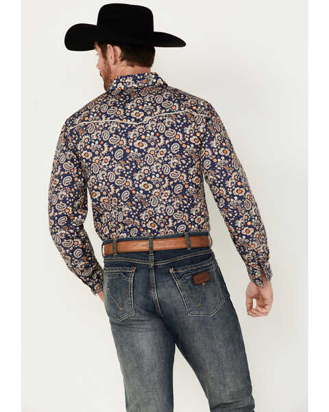 Image #4 - Cowboy Hardware Men's Paisley Print Long Sleeve Pearl Snap Western Shirt, Navy, hi-res