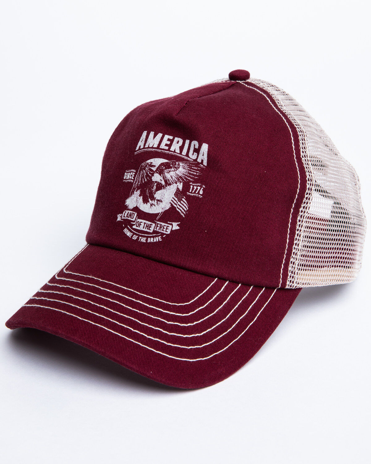 Image #1 - Cody James Men's Burgundy America Free Patch Mesh Ball Cap , Burgundy, hi-res