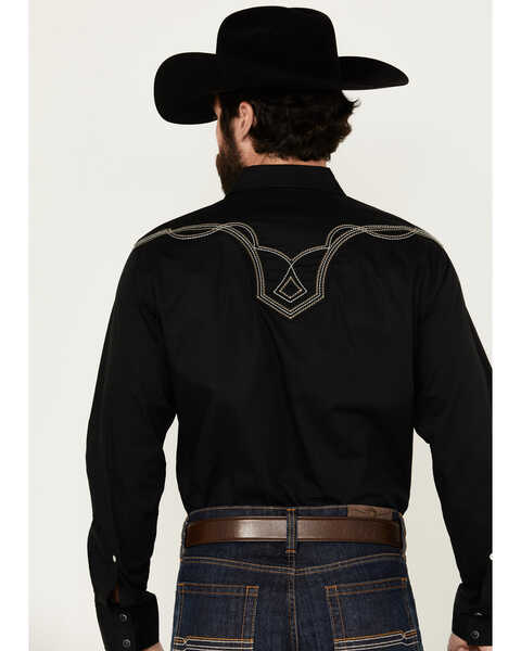 Image #4 - Rock 47 by Wrangler Men's Long Sleeve Embroidered Snap Western Shirt, Black, hi-res