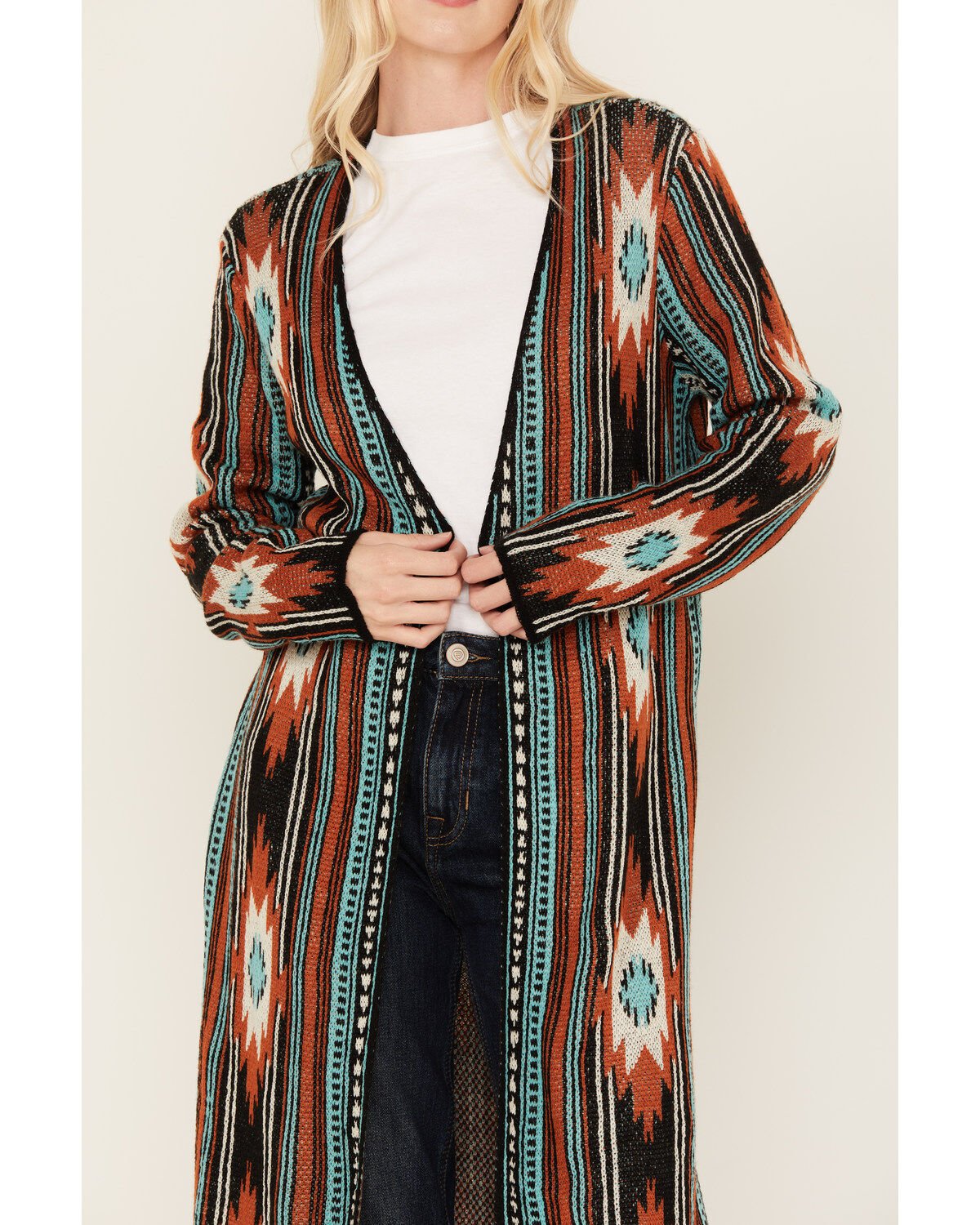 Image #3 - Rock & Roll Denim Women's Southwestern Print Long Sleeve Duster, Rust Copper, hi-res