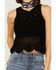 Saints & Hearts Women's Crochet Sleeveless Top, Black, hi-res