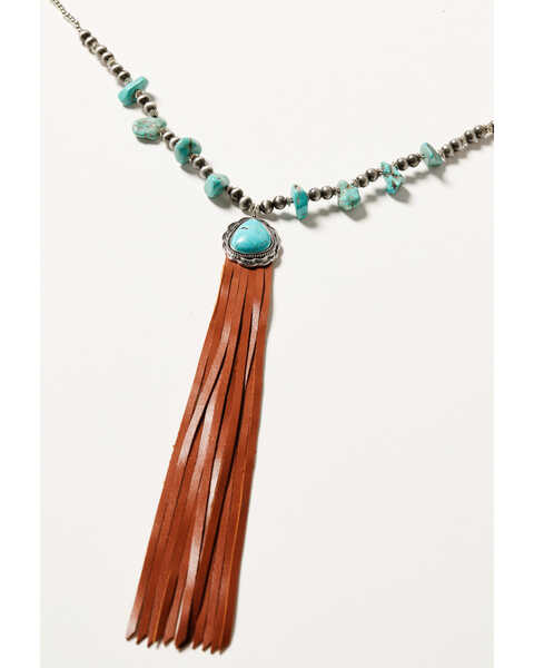 Cowgirl Confetti Women's Stir It Up Beaded Turquoise Tassel Necklace, Brown, hi-res