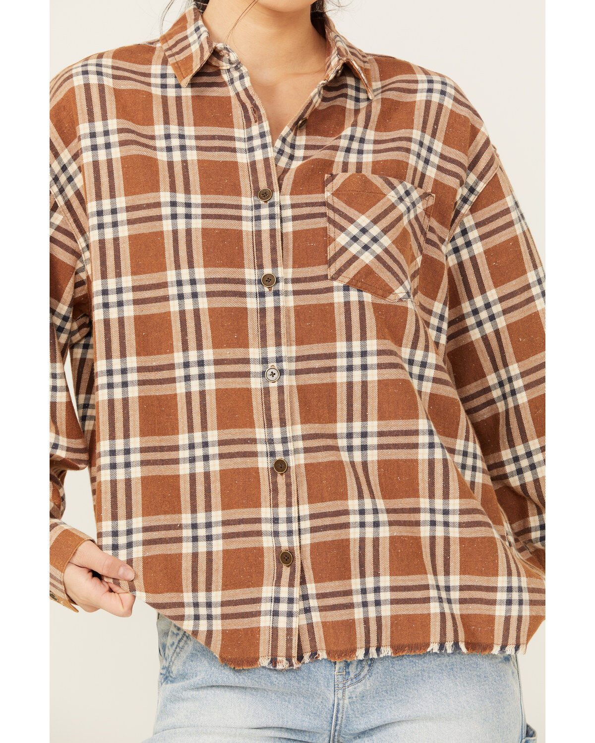 Image #3 - Cleo + Wolf Women's Aubrey Plaid Print Long Sleeve Button-Down Western Shirt, Chocolate, hi-res