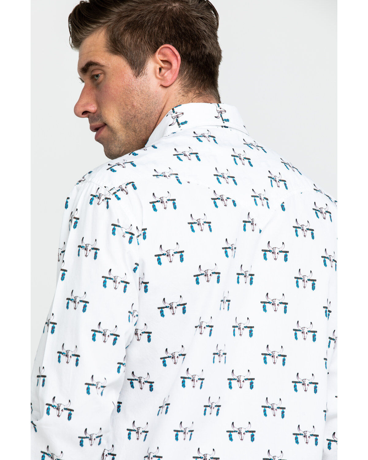 Image #5 - Rock & Roll Denim Men's Bull Skull Print Long Sleeve Western Shirt, Charcoal, hi-res