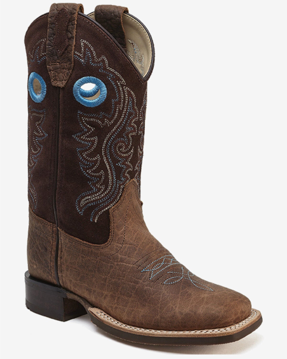 Old West Boys' Bull Hide Performance Western Boots - Broad Square Toe, Brown, hi-res