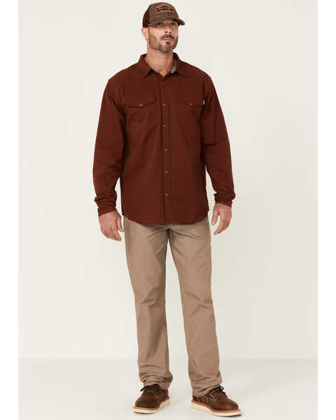 Hawx Men's Solid Twill Pearl Snap Long Sleeve Work Shirt , Mahogany, hi-res
