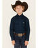 Panhandle Boys' Solid Long Sleeve Button Down Western Shirt, Navy, hi-res