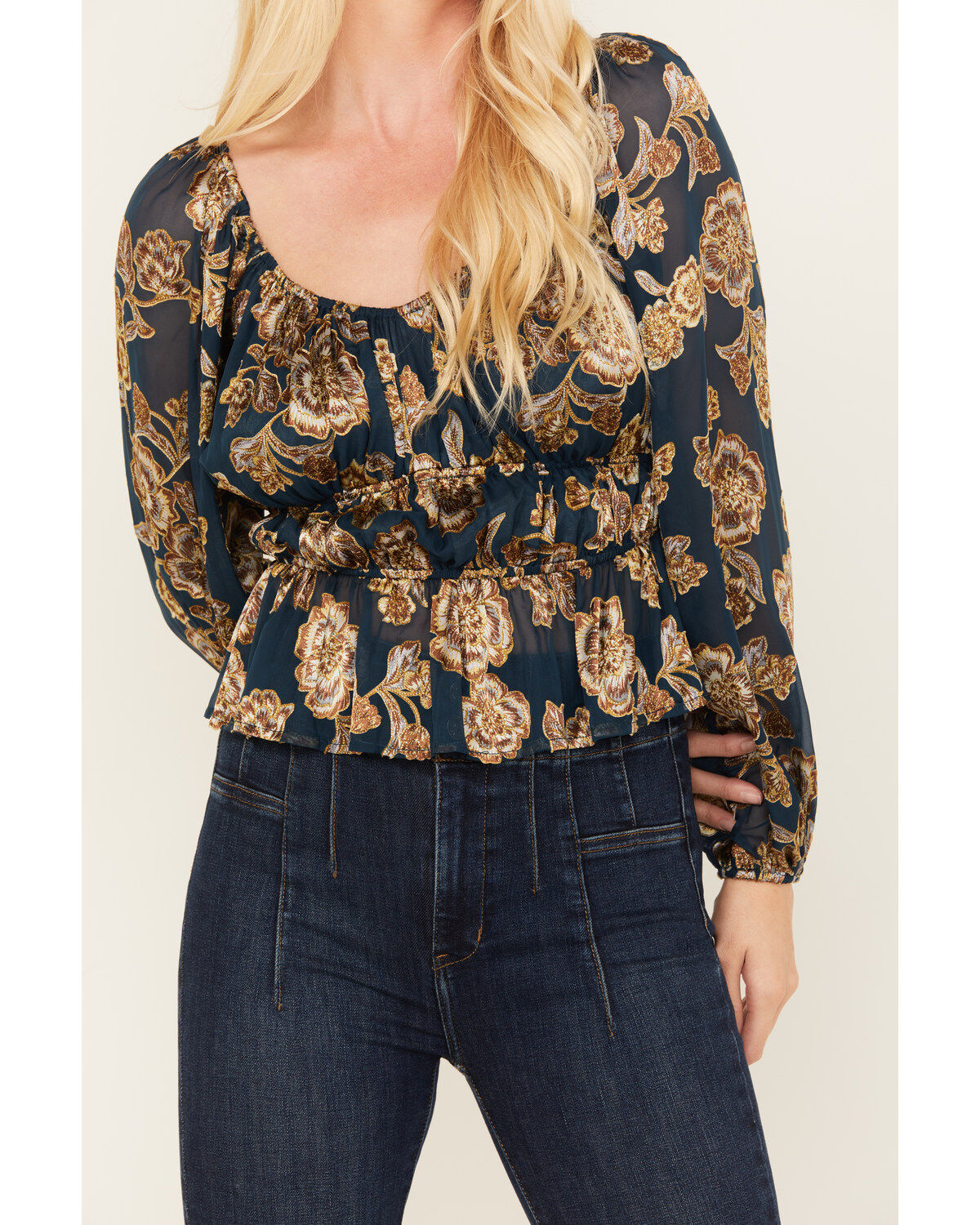 Image #3 - Shyanne Women's Floral Print Burnout Top, Dark Blue, hi-res