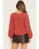 Image #4 - Eyeshadow Women's Long Sleeve Lace Contrast Peasant Top, Red, hi-res
