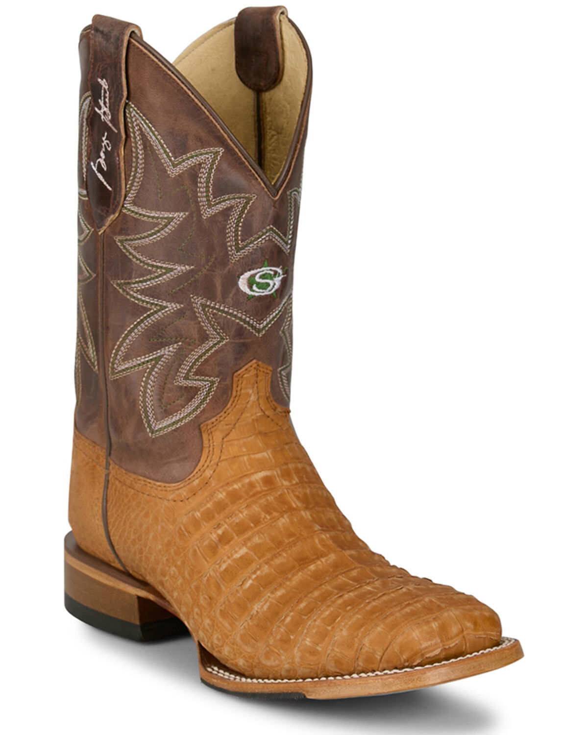 Image #1 - Justin Men's San Antone Exotic Caiman Western Boots - Broad Square Toe, Brown, hi-res
