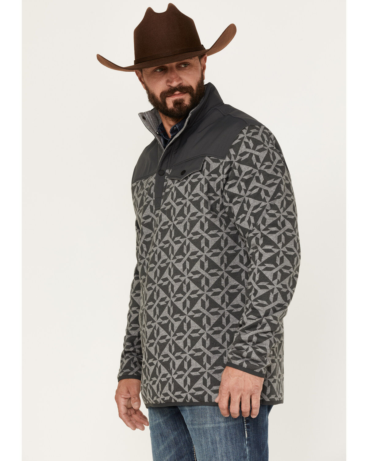 Image #2 - RANK 45® Men's All In 1/4 Snap Geo Print Fleece Pullover, , hi-res
