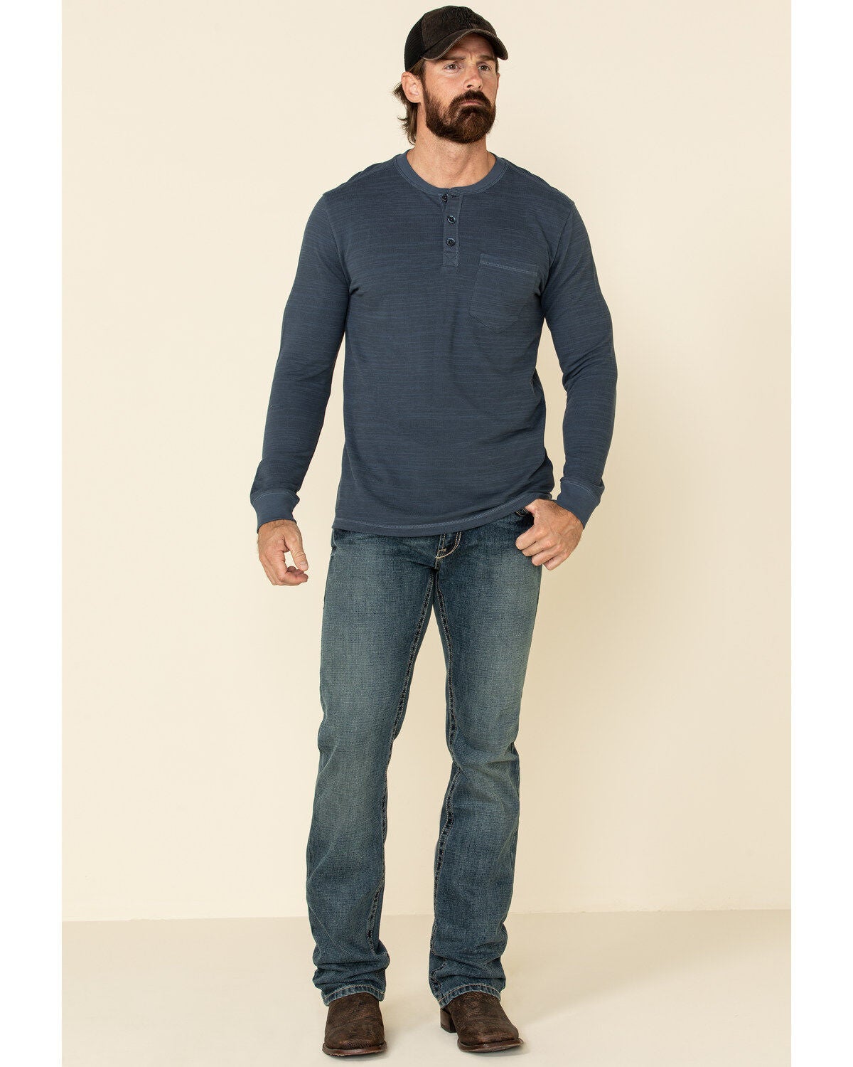 Image #2 - Moonshine Spirit Men's Blue Woodbourne Henley Button Long Sleeve Shirt , , hi-res