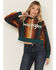 Image #1 - Wrangler Retro Women's Serape Striped Logo Cropped Hoodie, Teal, hi-res