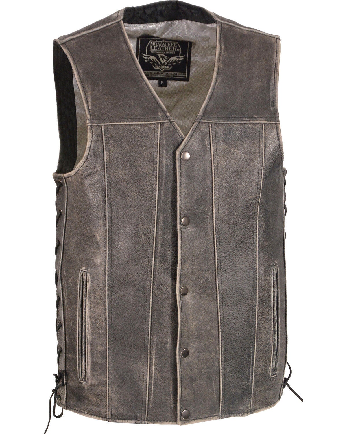 Milwaukee Leather Men's Side Lace Vest - Big 5X, Grey, hi-res